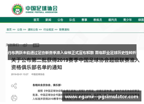 丹东腾跃未能通过足协新赛季准入审核正式宣布解散 面临职业足球历史性转折 丹东腾跃未能通过足协新赛季准入审核正式宣布解散 面临职业足球历史性转折